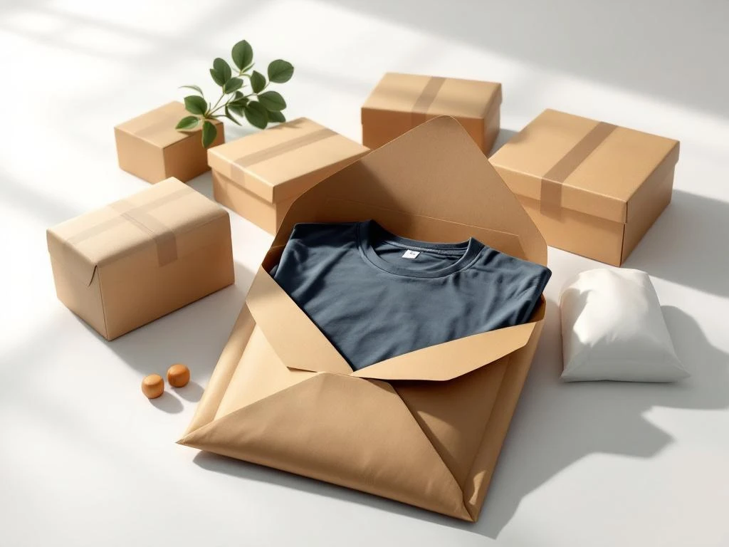 Premium verpakkingsoplossingen voor bedrukte shirts: kraft enveloppe, poly mailers, kartonnen dozen en biologisch afbreekbare zakken