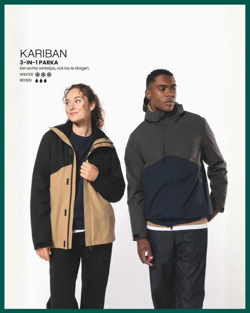 Kariban 3-in-1 waterdichte parka gedragen door een model